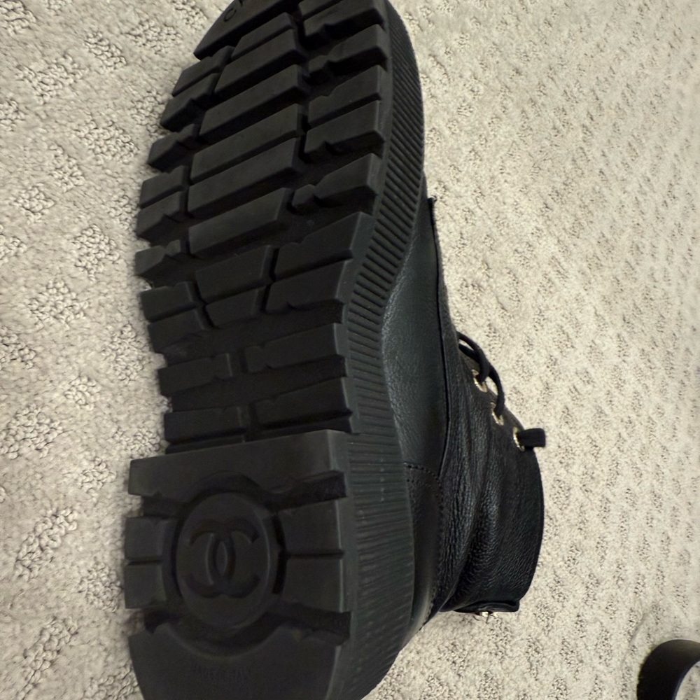 CHANEL Black Leather Lace-Up Boots - Picture 3 of 6